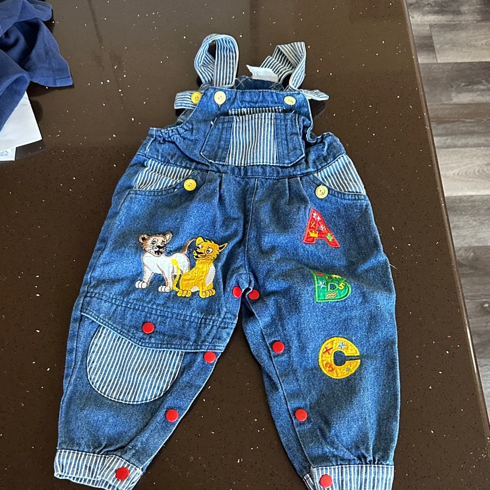 OshKosh B'gosh Blue Denim Overalls with Cartoon Design